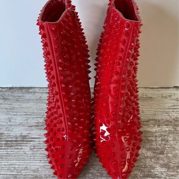Liliana Red Spiked Stiletto Boots / Heels - Sz 8 - Picture 4 of 8